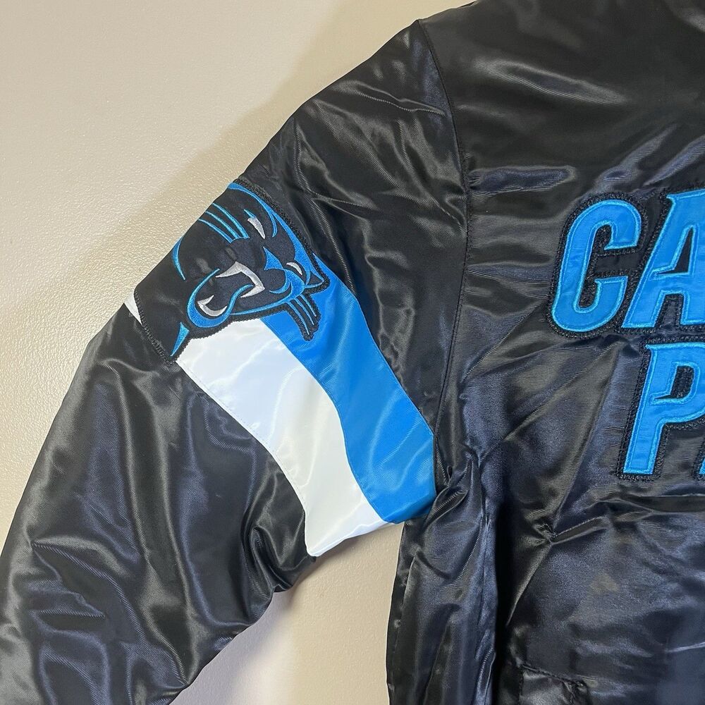 Carolina Panthers Men M Starter NFL Black Blue Satin Varsity Jacket Football - Picture 2 of 16